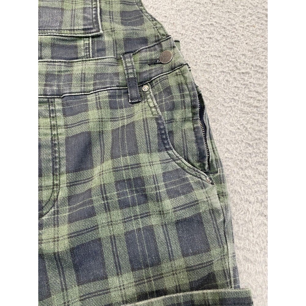 Free People Overalls Womens W 27 Green Plaid Denim Zip Pocket Utility Cropped - Picture 4 of 13